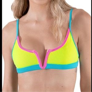 One one swim yellow/blue/pink rib vwire bikini set size M NWT